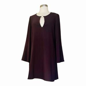 MANGO Mini Dress Burgundy Bell Sleeves Keyhole at Round Neck Shift Medium EUC